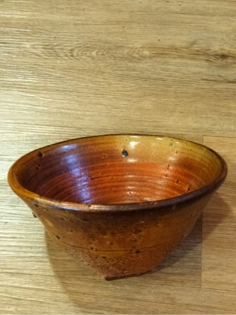 Vintage Studio Pottery Bowl – Faceted Square Foot Amber Honeycomb 8"